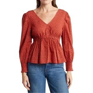 Madewell Red V-Neck Blouse